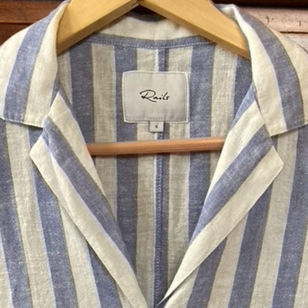 Rails Thea Tie-Front Striped Linen Blouse - image 4